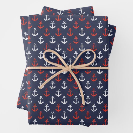 Feuille De Papier Cadeau Patters de la Red White And Blue Navy (En situation)
