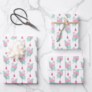 Feuille De Papier Cadeau Patters Flamingo et Watermelon Pastel