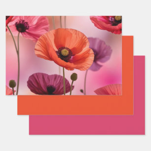 Feuille De Papier Cadeau Pavot à mauve orange