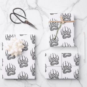 Feuille De Papier Cadeau Paw d'ours noir tribal