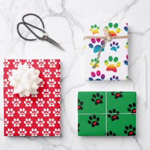 Feuille De Papier Cadeau Pawprint Chien Xmas