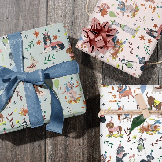 Feuille De Papier Cadeau Pawty Chien Chien Chien Chien Chiot fête d'anniver