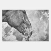 Feuille De Papier Cadeau Pays Cheval Rustique Noir Et Blanc Découpage (Devant)