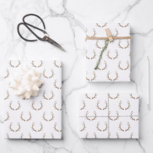 Feuille De Papier Cadeau Pays Noël rennes rustiques bois motif