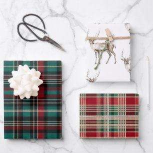 Feuille De Papier Cadeau Pays Red Green Plaid Christmas Deer
