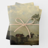 Feuille De Papier Cadeau Paysage avec ruines du château et cavaliers (En situation)