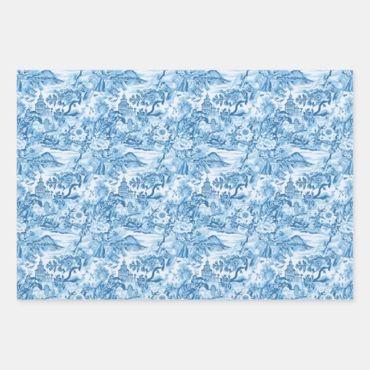 Feuille De Papier Cadeau Paysage classique en toile bleue (Devant 3)