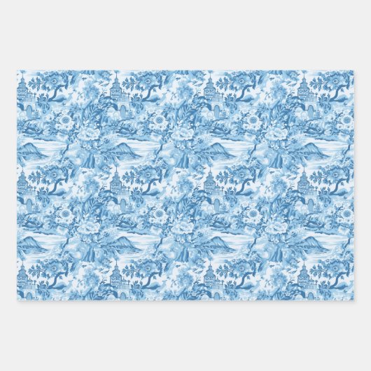 Feuille De Papier Cadeau Paysage classique en toile bleue (Devant 2)