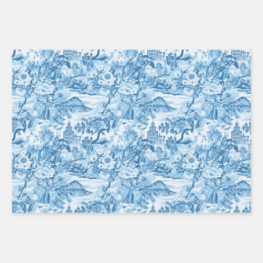 Feuille De Papier Cadeau Paysage classique en toile bleue (Devant)