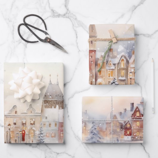 Feuille De Papier Cadeau Paysage de neige de Noël (Recto)