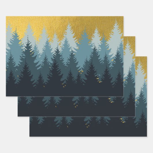 Feuille De Papier Cadeau Paysage d'or des arbres forestiers (Lot)