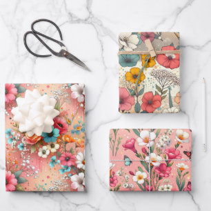Feuille De Papier Cadeau Paysage fleuri rose 3