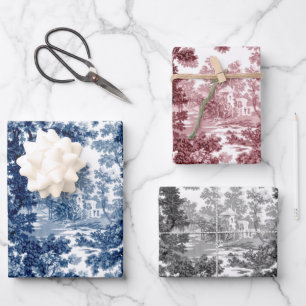 Feuille De Papier Cadeau Paysage Vintage du cottage Bleu de toile, rose, no