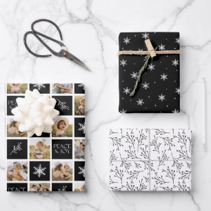 Feuille De Papier Cadeau Peace and Joy Black Holiday Photo Collage