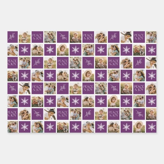 Feuille De Papier Cadeau Peace and Joy Purple Holiday Photo Collage (Devant)