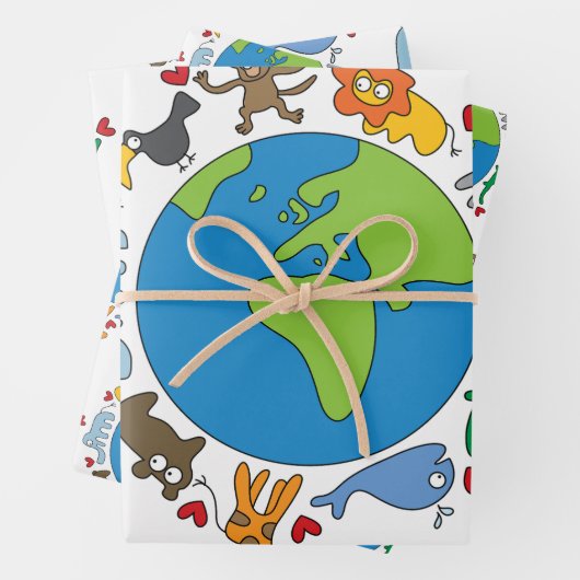 Feuille De Papier Cadeau Peace And Love Cute Cartoon Animaux du monde (En situation)