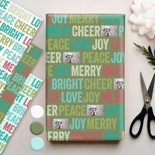 Feuille De Papier Cadeau Peace Love Joy Bright Merry Cheer avec 1 Photo