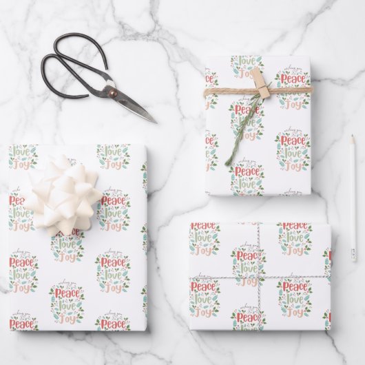 Feuille De Papier Cadeau Peace Loy Jote Noël moderne (Recto)