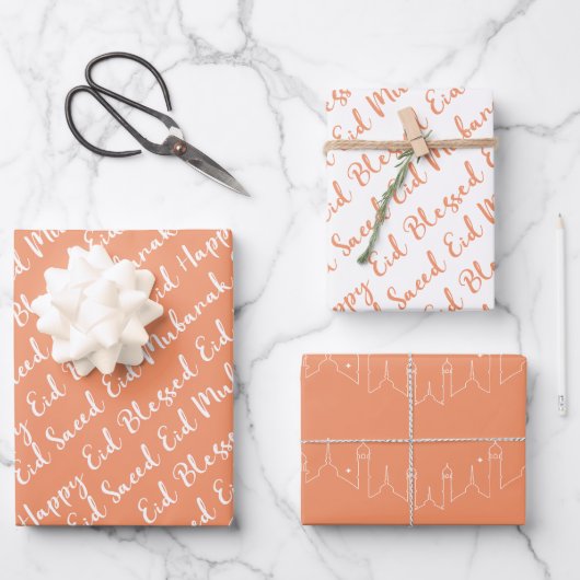 Feuille De Papier Cadeau Peach Eid Calligraphy Masjid Motif Design (Recto)
