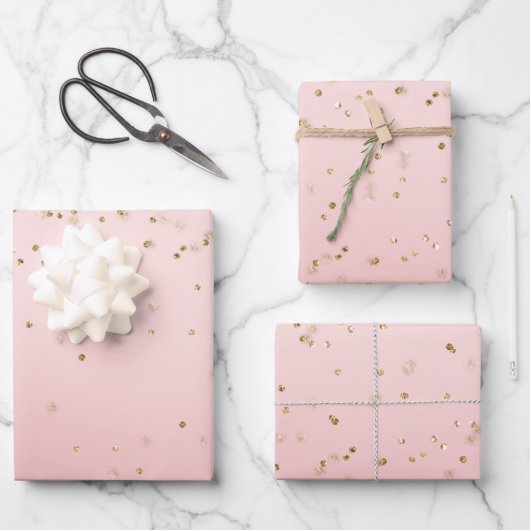 Feuille De Papier Cadeau Peach Pink Blush Gold Glitz Confetti Sparkhe (Recto)