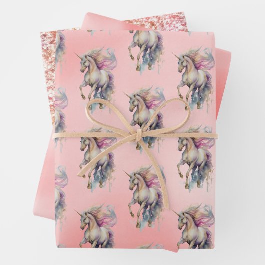 Feuille De Papier Cadeau Peach Pink Unicorn Dream (En situation)