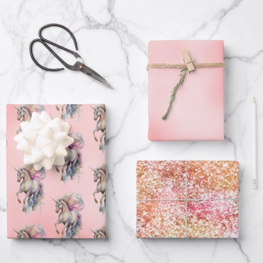 Feuille De Papier Cadeau Peach Pink Unicorn Dream (Recto)