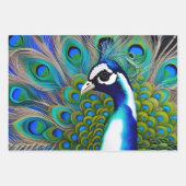 Feuille De Papier Cadeau Peacock blanc bleu et vert Piebald (Devant)
