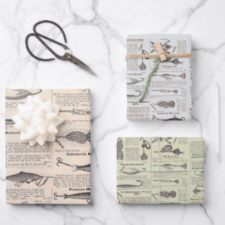 Feuille De Papier Cadeau Pêche vintage leures : pêcheur d'antiquité des ann