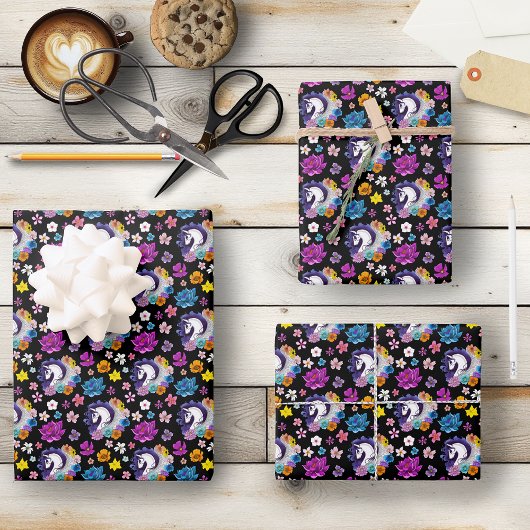 Feuille De Papier Cadeau Pegasus Fleur Noir