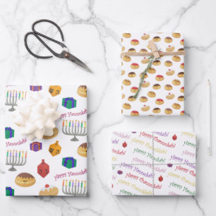 Feuille De Papier Cadeau Peint à la main mignon et amusant Hannukah model