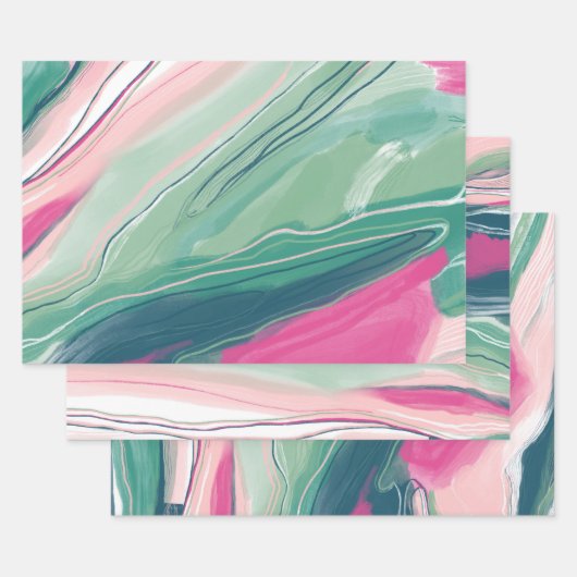 Feuille De Papier Cadeau Peinture à la main abstraite peinture marbré vert (Lot)