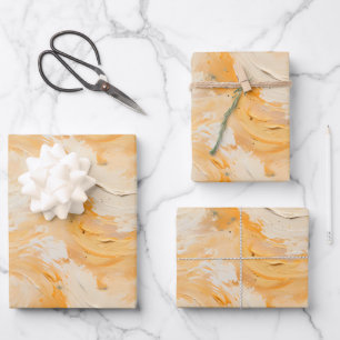 Feuille De Papier Cadeau Peinture Abstraite Jaune et Blanche