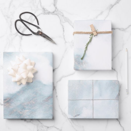 Feuille De Papier Cadeau Peinture bleue Grunge or blanc argenté (Recto)