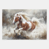 Feuille De Papier Cadeau Peinture Cheval Traversant La Découpage De L'Eau (Devant)