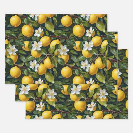Feuille De Papier Cadeau Peinture d'art Fruit Fleur de Citron (Lot)