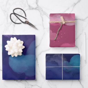 Feuille De Papier Cadeau peinture de galaxie Abstraite aquarelle rose bleu