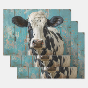 Feuille De Papier Cadeau Peinture de la ferme de vache laitière de mignonne