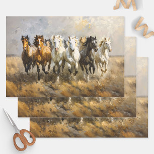 Feuille De Papier Cadeau Peinture de troupeau de chevaux au galop Decoupage