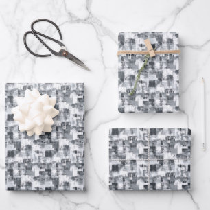 Feuille De Papier Cadeau Peinture en détresse grise et blanche