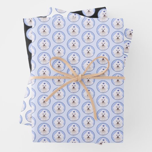 Feuille De Papier Cadeau Peinture maltaise - Joli art original pour chien (En situation)