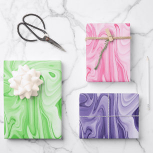 Feuille De Papier Cadeau peinture marbrée ressort vert rose violet coloré