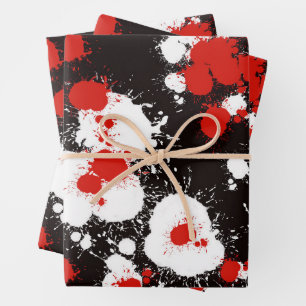 Feuille De Papier Cadeau Peinture noire, blanche et rouge