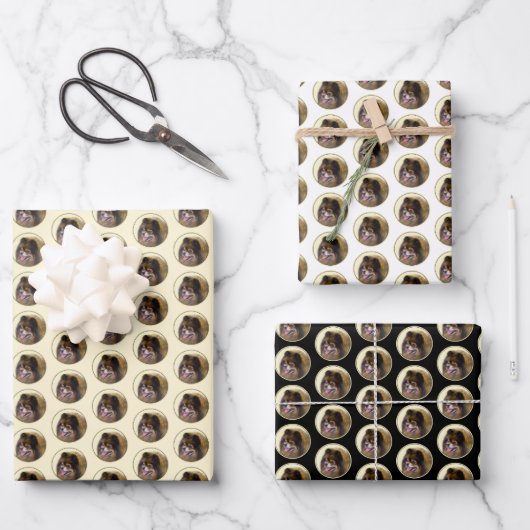 Feuille De Papier Cadeau Peinture Poméranienne Noir et Tan Art Chien origin (Recto)