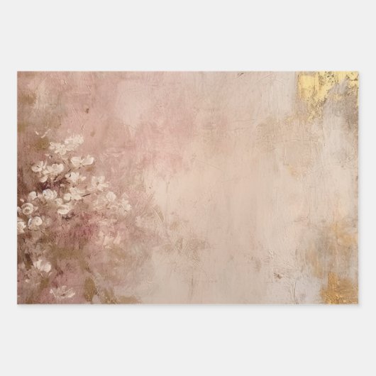 Feuille De Papier Cadeau Peinture rose en or (Devant)