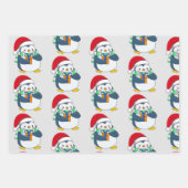 Feuille De Papier Cadeau Penguin de Noël en casquette (Devant 2)