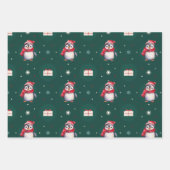 Feuille De Papier Cadeau Penguin Père Noël Green Joyeux Joyeux motif de Noë (Devant)