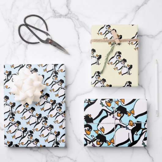 Feuille De Papier Cadeau Penguins Graduation (Recto)