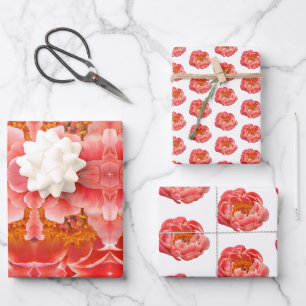 Feuille De Papier Cadeau Peonies de corail enveloppé