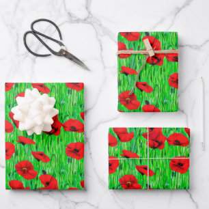 Feuille De Papier Cadeau Pépites rouges dans un champ vert