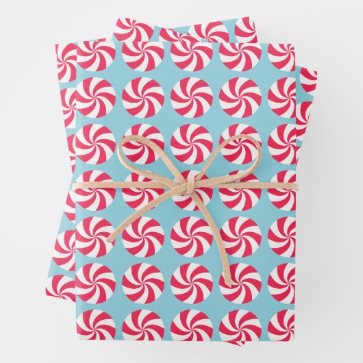 Feuille De Papier Cadeau Peppermenthe bleu de Noël (En situation)